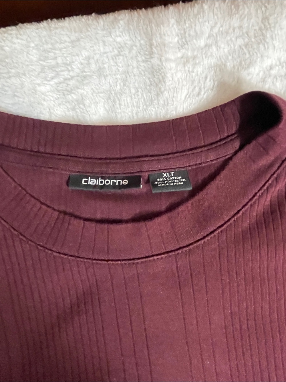 Claiborne Ribbed Crewneck Top - Burgundy
